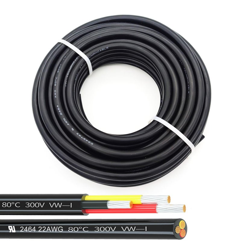 CBAZY 22AWG UL2464 Power Cable Stranded Electrical Wire LED Red & Black& Yellow 3 Conductors tinned Copper (22AWG -3C- 100ft) - Image 1